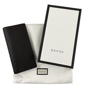 NEW Gucci MicroGuccissima Long Wallet Bifold Dark Brown Men
